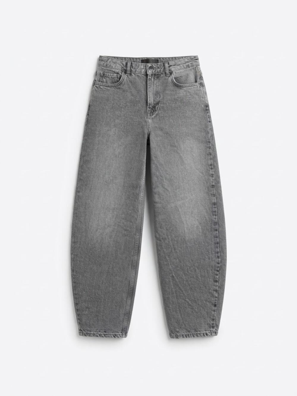 Zara Grey High Rise Wide Leg Barrel Jeans Acid Wash Denim Pants Size USA 0 / 22